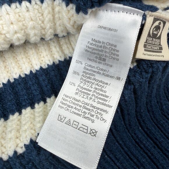 Madewell Chunky Knit Turtleneck Sweater Womans Medium Navy Ivory Nautical Stripe - Picture 8 of 8